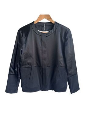 Marc Cain Sport Satin Jacket Sz 6 N3 Black Full Zip Designer Classic Sporty EUC